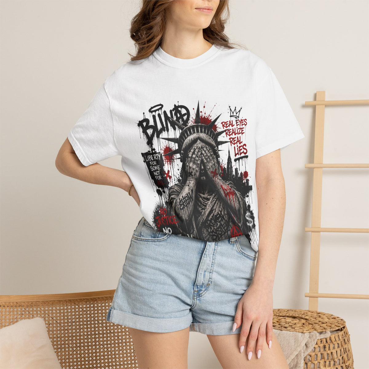 Blind Statue of Liberty Graphic T-Shirt — Urban Protest Art Tee