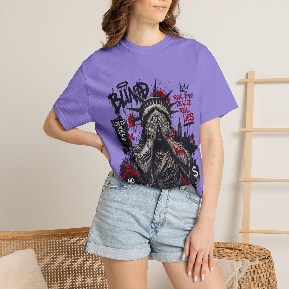 Blind Statue of Liberty Graphic T-Shirt — Urban Protest Art Tee