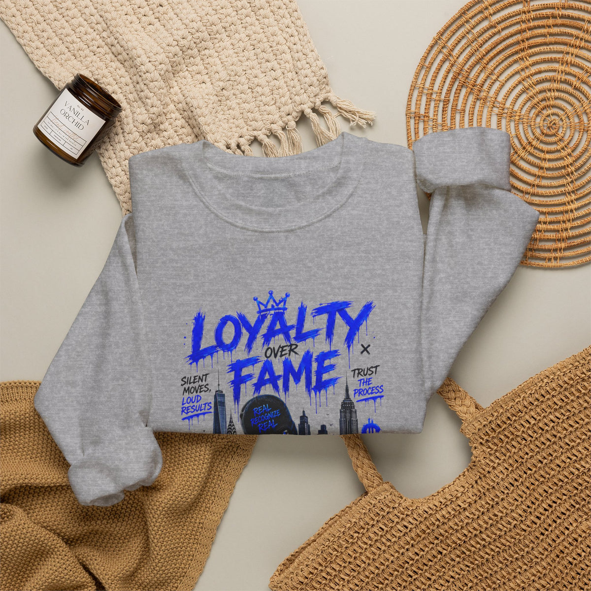 Loyalty Over Fame Crewneck Sweatshirt — 'No Fear, No Limits' Graphic Pullover