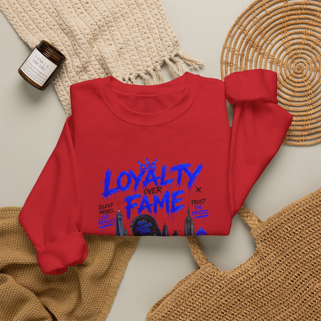 Loyalty Over Fame Crewneck Sweatshirt — 'No Fear, No Limits' Graphic Pullover