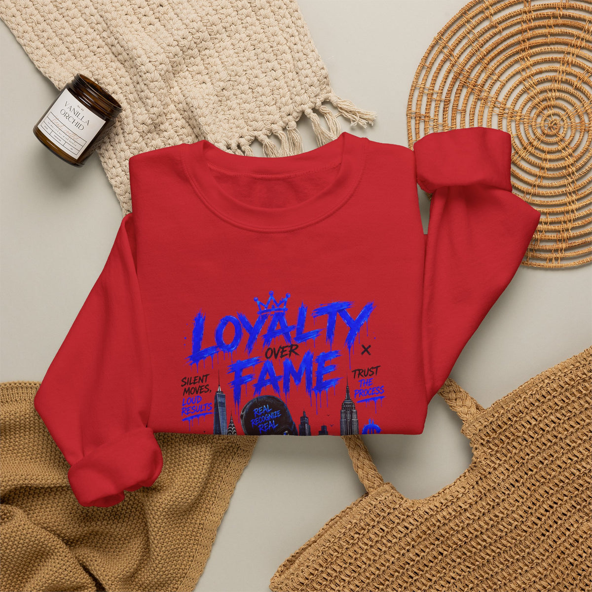 Loyalty Over Fame Crewneck Sweatshirt — 'No Fear, No Limits' Graphic Pullover