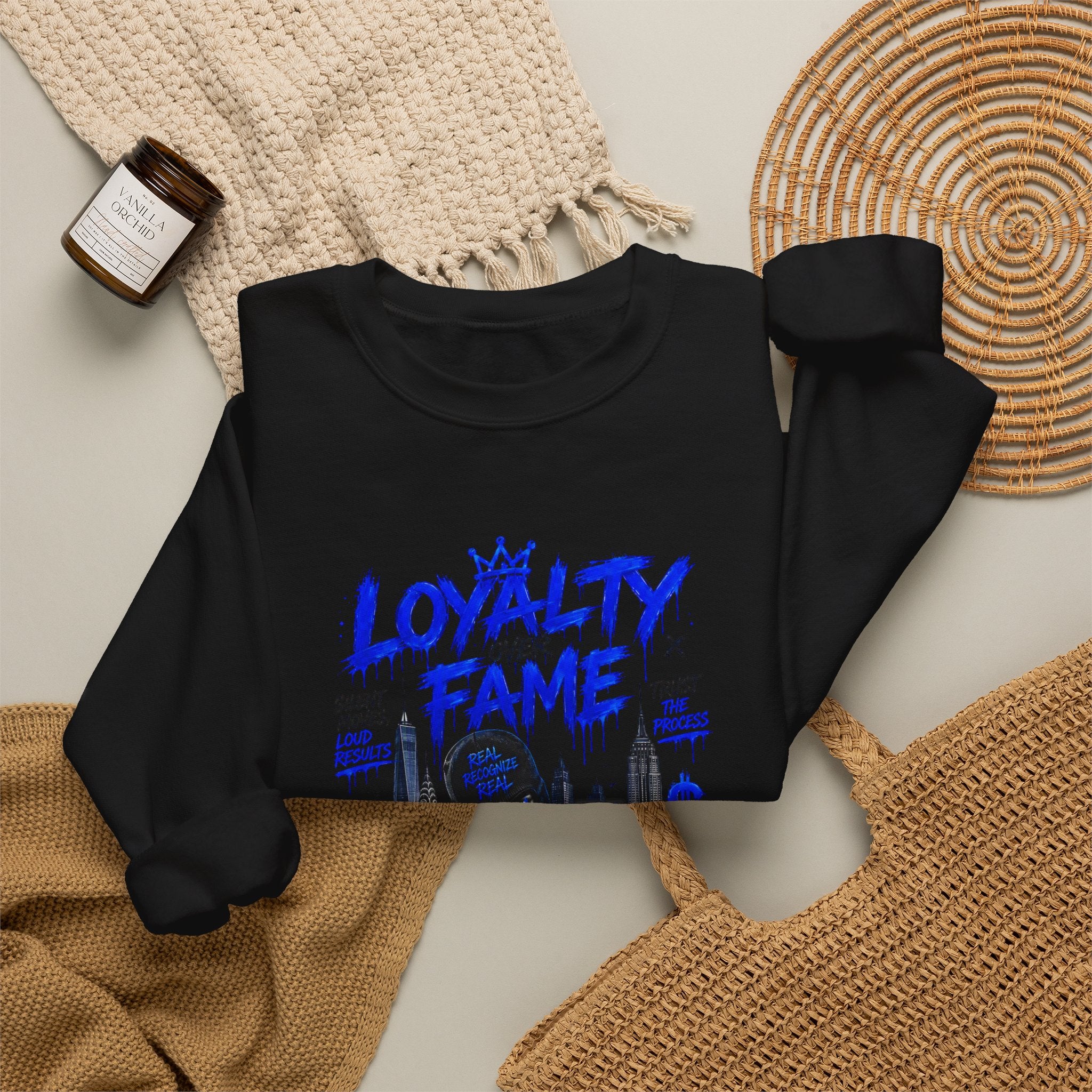 Loyalty Over Fame Crewneck Sweatshirt — 'No Fear, No Limits' Graphic Pullover