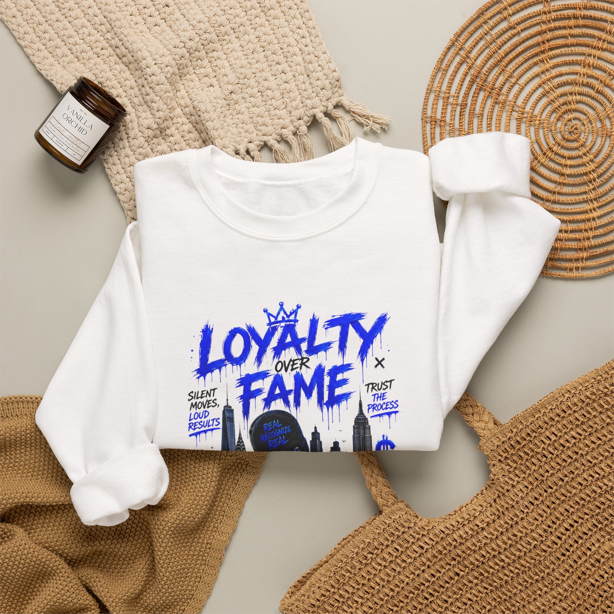 Loyalty Over Fame Crewneck Sweatshirt — 'No Fear, No Limits' Graphic Pullover